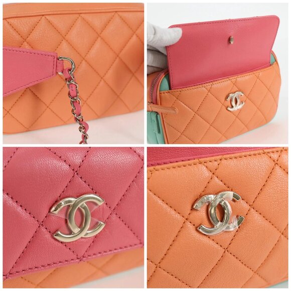 CHANEL Matelasse Chain Waist bag Leather Pink Gold CC Auth 125467SAM - Picture 15 of 16